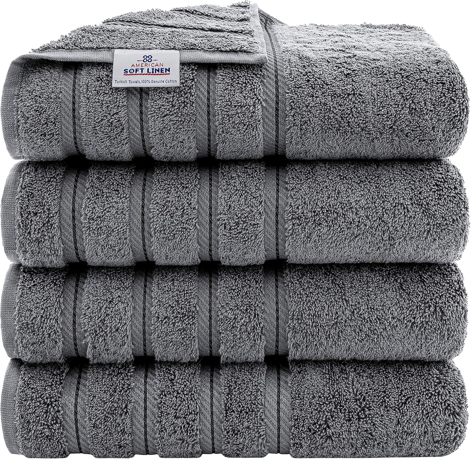 American Soft Linen Premium, 100% Turkish Genuine Cotton Towel Set Luxury Hotel & Spa Quality for Maximum Softness & Absorbency (4-Piece Bath Towel Set, Grey): Kitchen & Dining