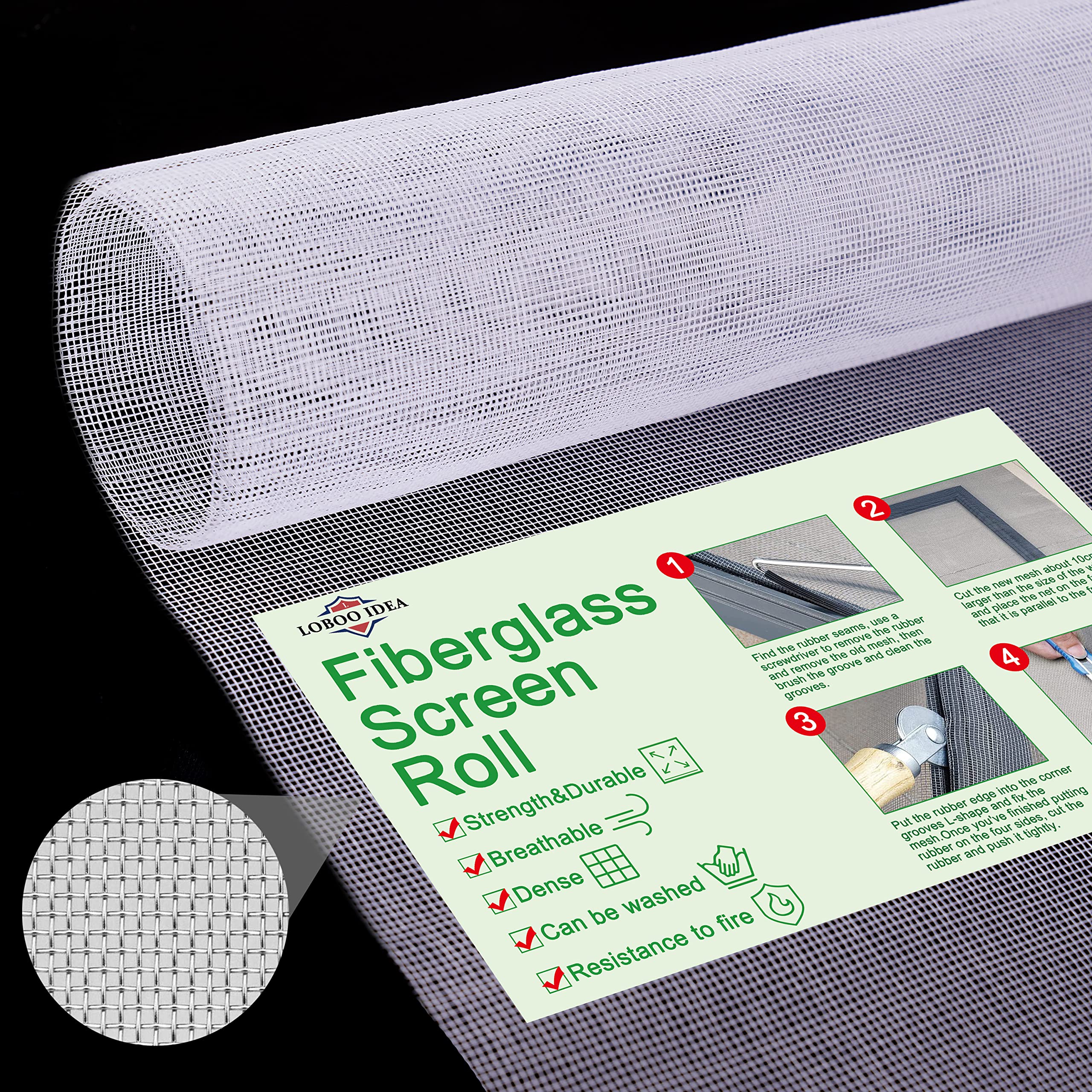 Loboo Idea Fiberglass Window Screen Mesh Replacement (White, 100x100cm)