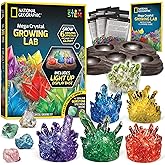 National Geographic Mega Crystal Growing Kit - Grow 6 Crystals with Light-Up Stand, Science Gifts for Kids 8-12