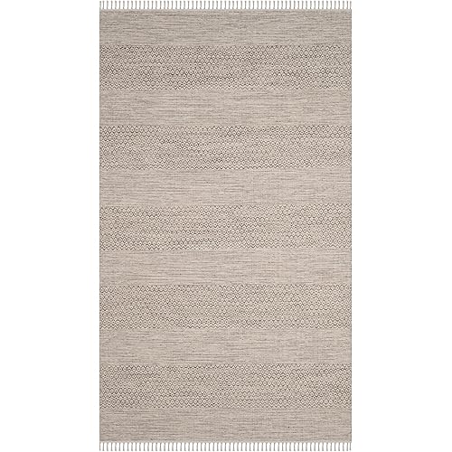 Safavieh Montauk Collection MTK330M Handmade Tassel Cotton Area Rug, 4' x 6', Ivory / Steel Grey