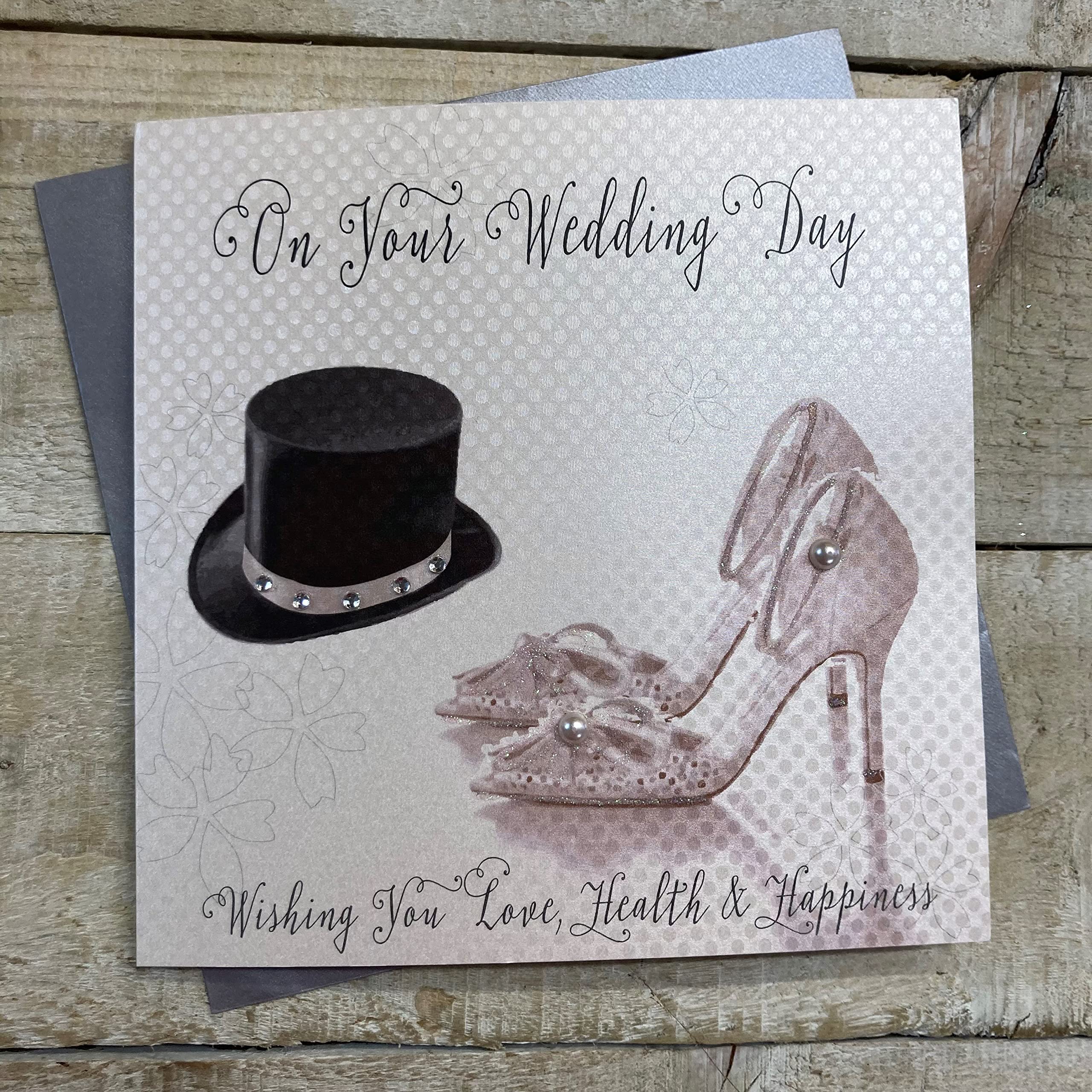 White Cotton Cards On Your Wedding Day Wishing You Love Health and Happiness, BD33