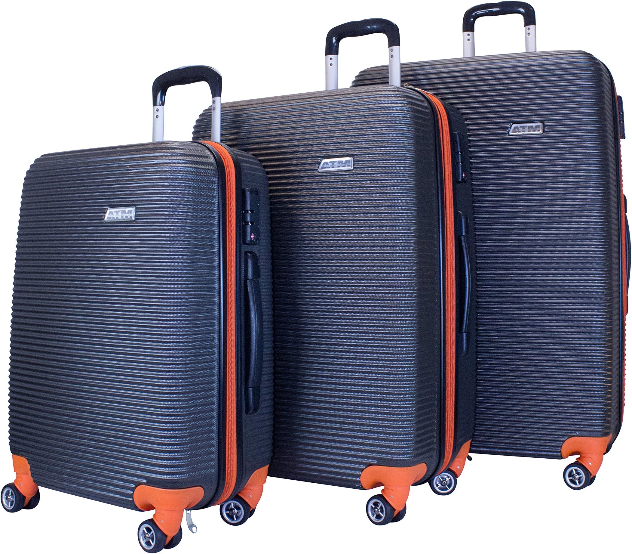 Hardshell Spinner Luggage Sets Modern Travel Suitcase 3 Pieces 30" 26" 22" 360 Spin Technology Hard Side Telescoping Trunk ABS Luggage Set Built In TSA Lock ATM Grey Wave Orbit Design
