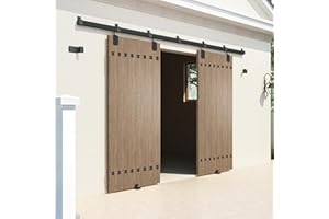 HARDJULAN 12FT Heavy Duty Box Rail Exterior Sliding Barn Door Hardware Kit, 450 lbs Capacity, Black Powder Coated Finish,Kit for Outdoor,Fit MAX 2 Door Width 72in