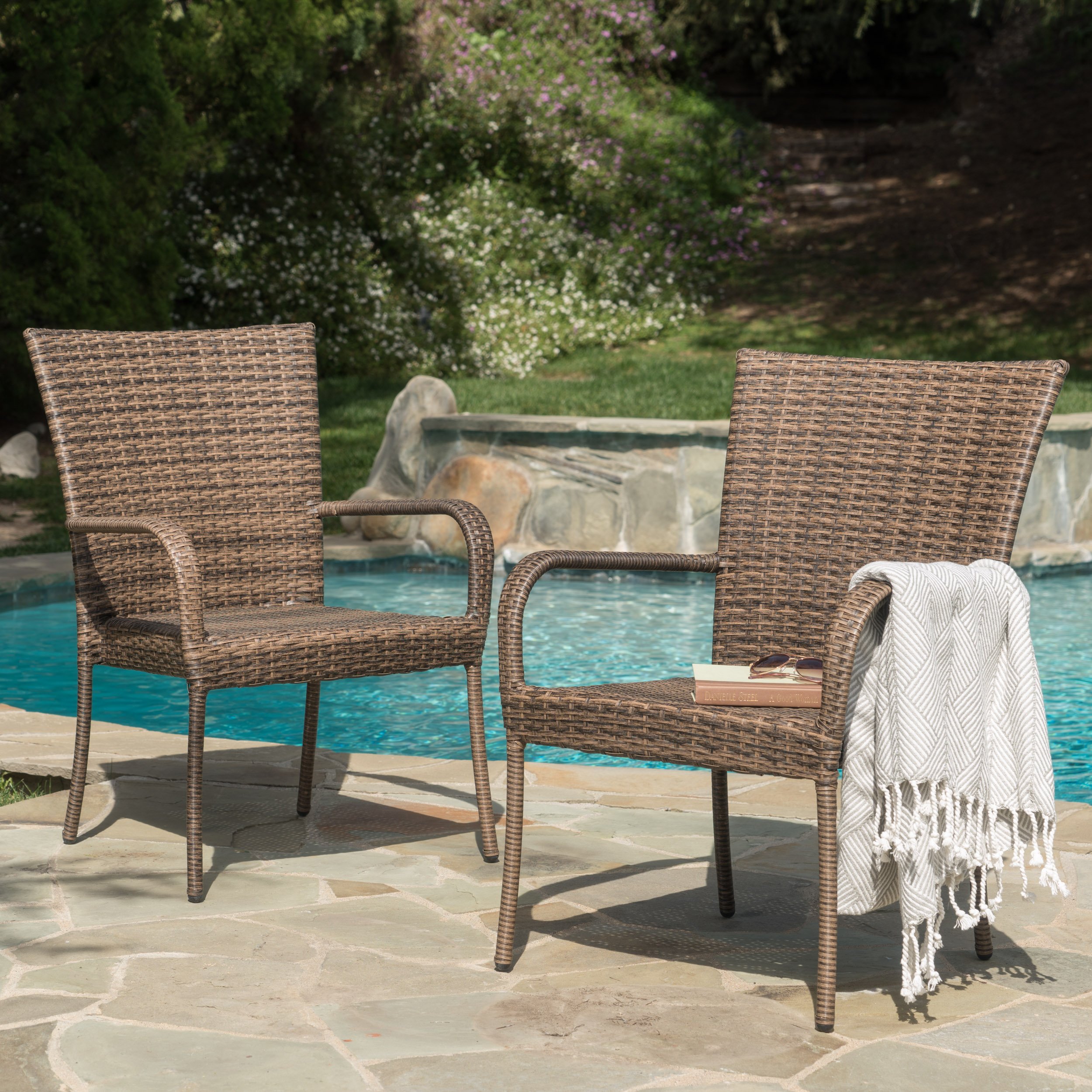 Christopher Knight Home Littleton Outdoor Wicker Stackable Club Chairs