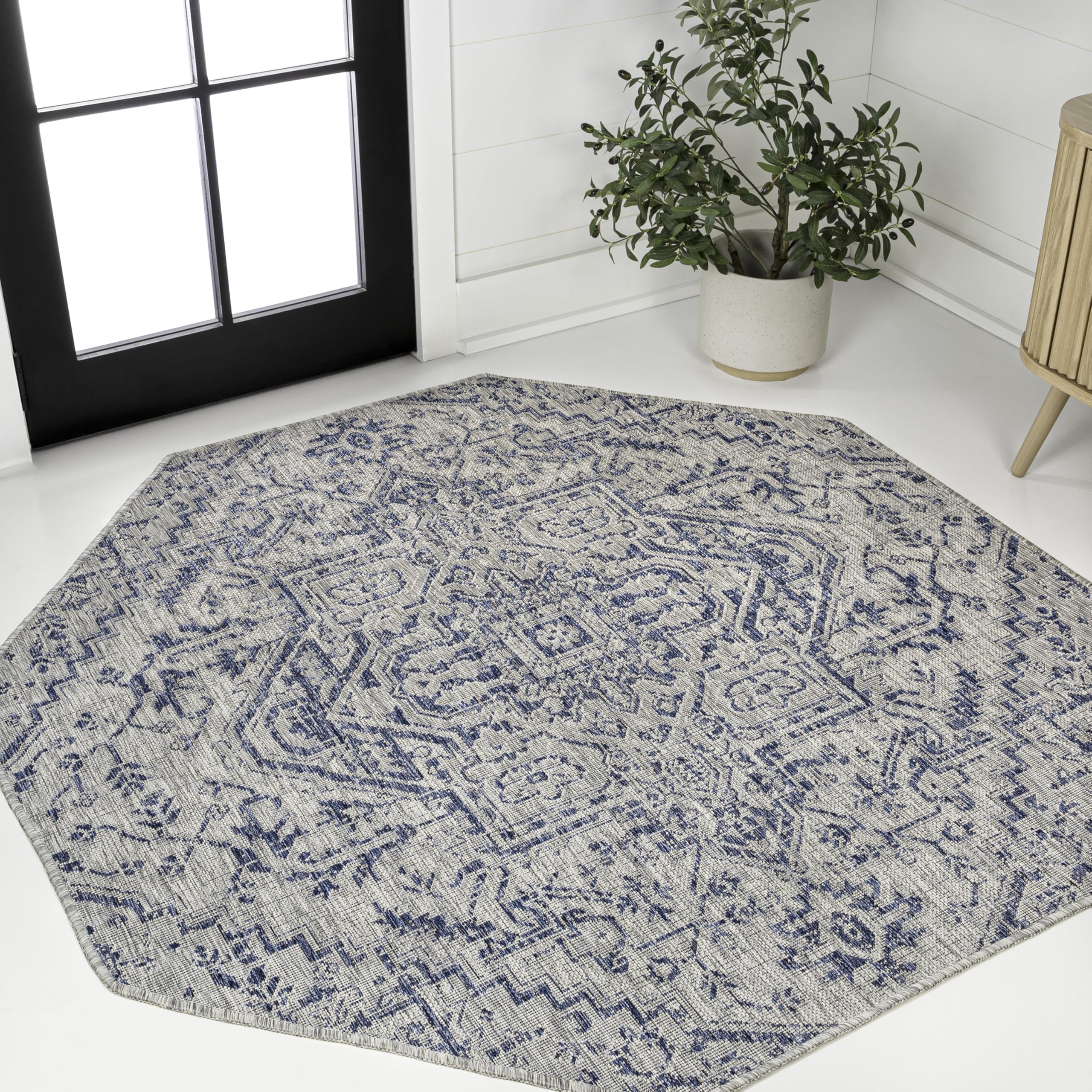JONATHAN Y Boho Medallion Indoor Outdoor Octagon Area Rug 5 Ft Navy/Gray, Estrella Textured Weave for Backyard, Patio, Porch, Easy-Cleaning, High Traffic, Pet-Friendly, Non-Shedding (SMB105B-5TGN) Image JONATHAN Y Boho Medallion Indoor Outdoor Octagon Area Rug 5 Ft Navy/Gray, Estrella Textured Weave for Backyard, Patio, Porch, Easy-Cleaning, High Traffic, Pet-Friendly, Non-Shedding (SMB105B-5TGN) Image
