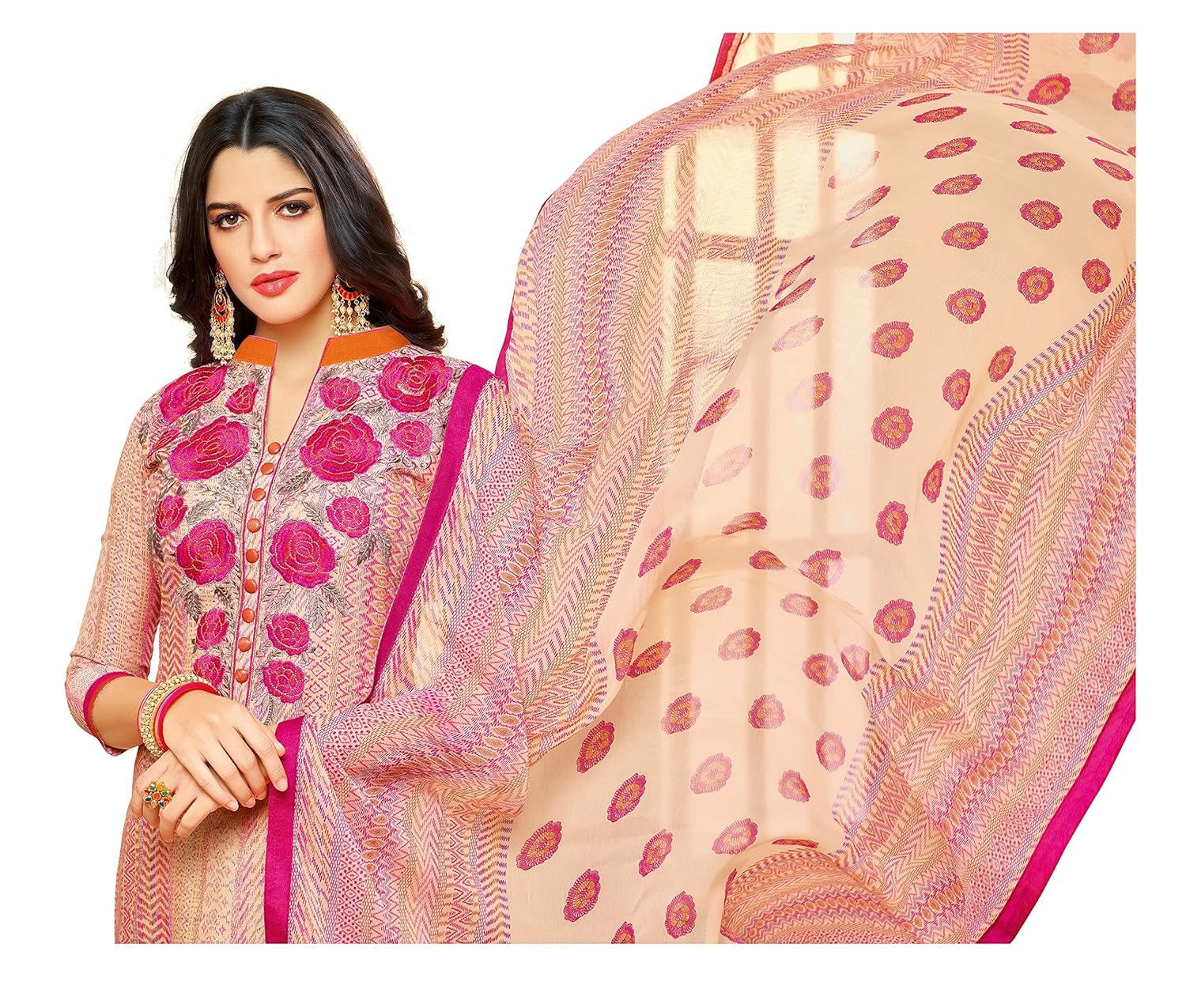 oomph! women's unstitched cotton blend salwar suit dupatta material - buttermilk beige