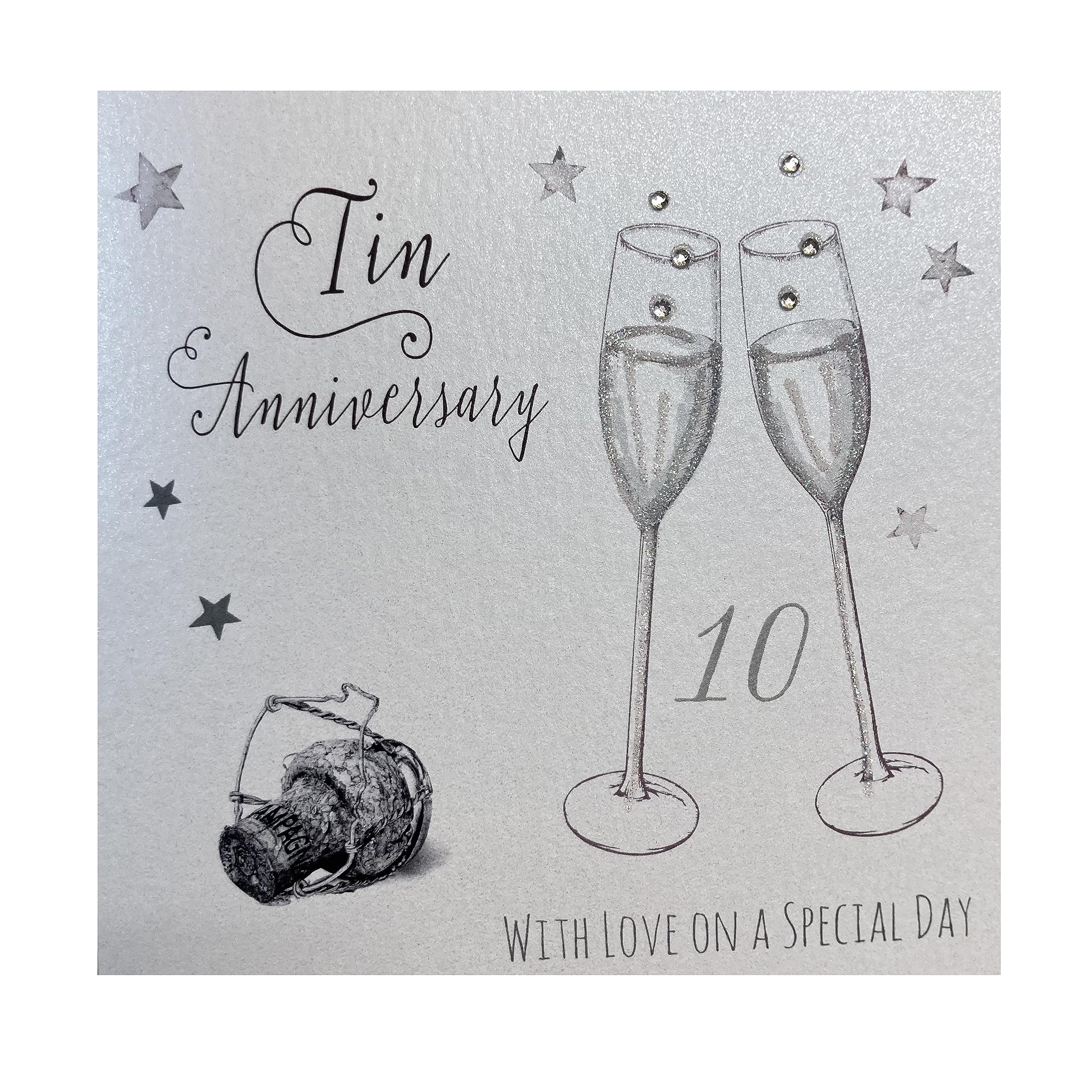 WHITE COTTON CARDS Tin Love On Your Special Day Handmade 10th Anniversary Card, WA10,16cm x 16cm