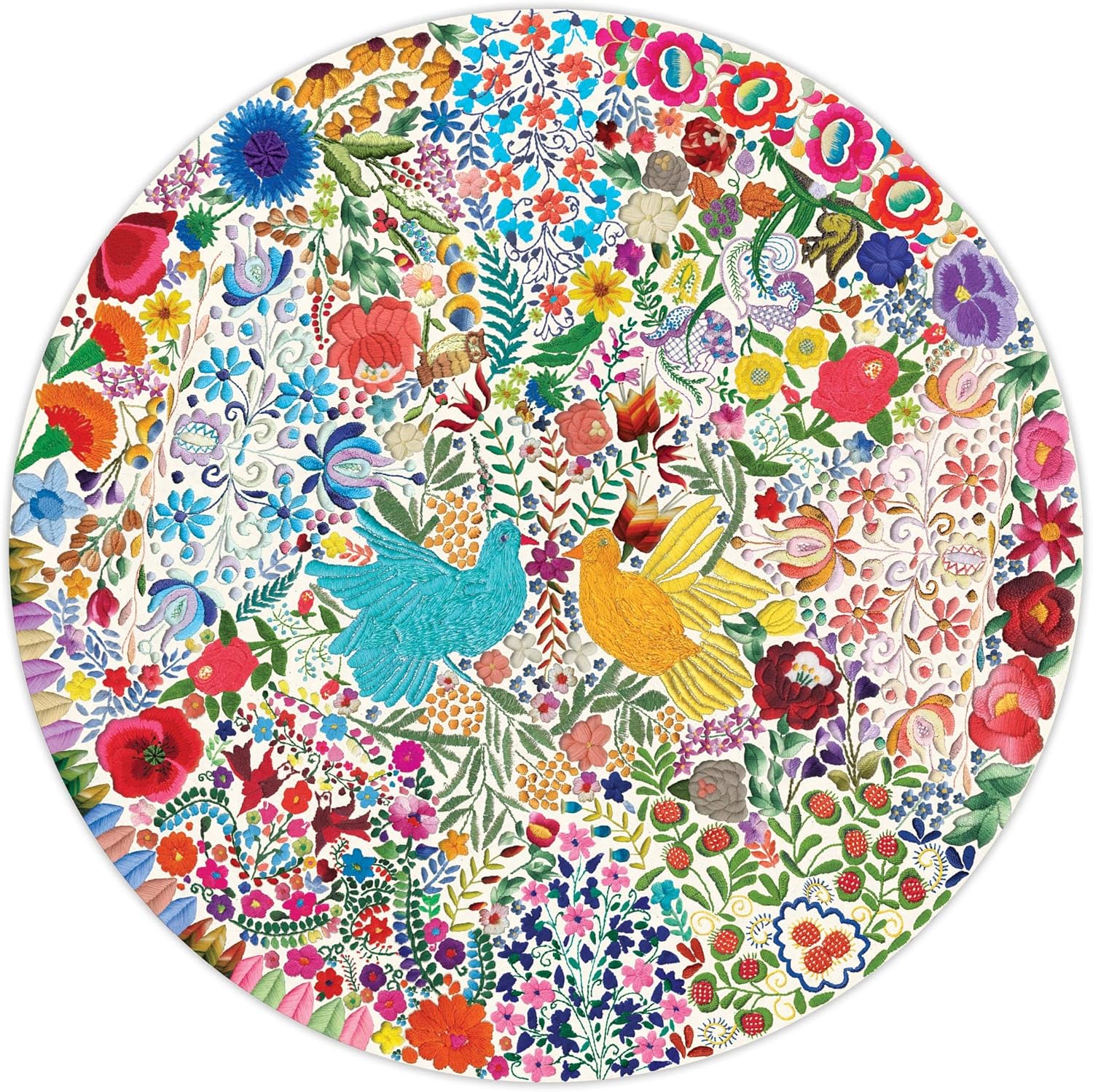 eeBoo Blue Bird Yellow Bird Round Jigsaw Puzzle for Adults, 500 Pieces