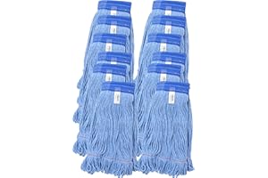 Turkey Creek Essentials Mop Heads Commercial Grade USA Made Looped End Heavy Duty Large Mop Head of Blue 4-Ply Synthetic Yarn Industrial Wet Mop Head Replacement and String Mop Refills (12, Large)