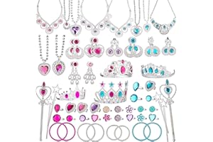 BeYumi 66 Pcs Princess Jewelry Dress-Up Accessories Toy Set With Princess Tiara, Necklace, Earrings, Rings, Wand, Bracelets, 