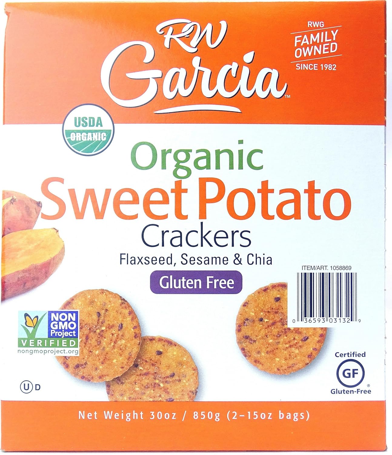 RW Garcia Organic 3 Seed Sweet Potato Crackers 2 x 15 oz