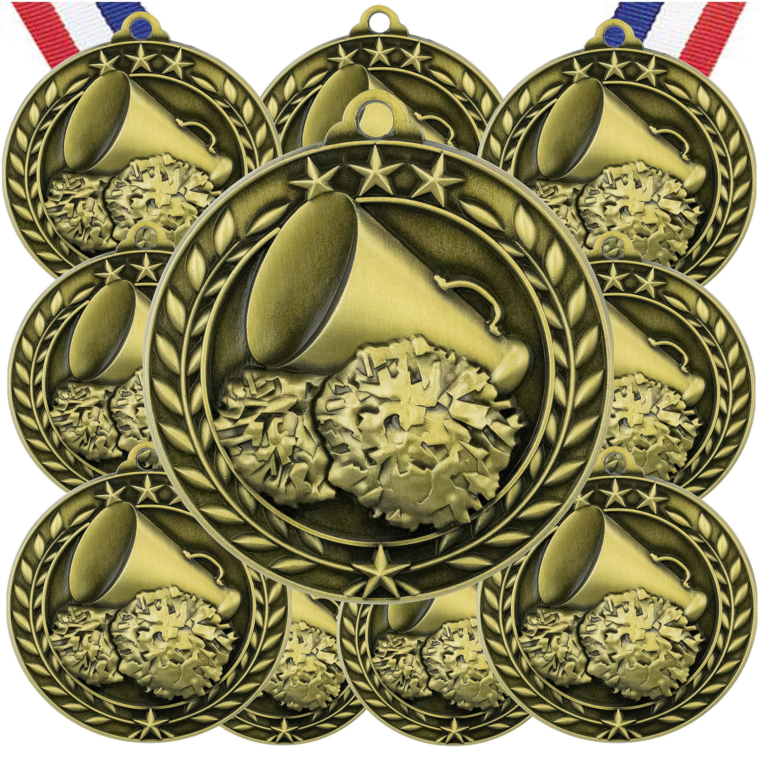 Photo 1 of 10 Pack Cheerleading Gold Medals Trophy Award with Neck Ribbons WAMG-910