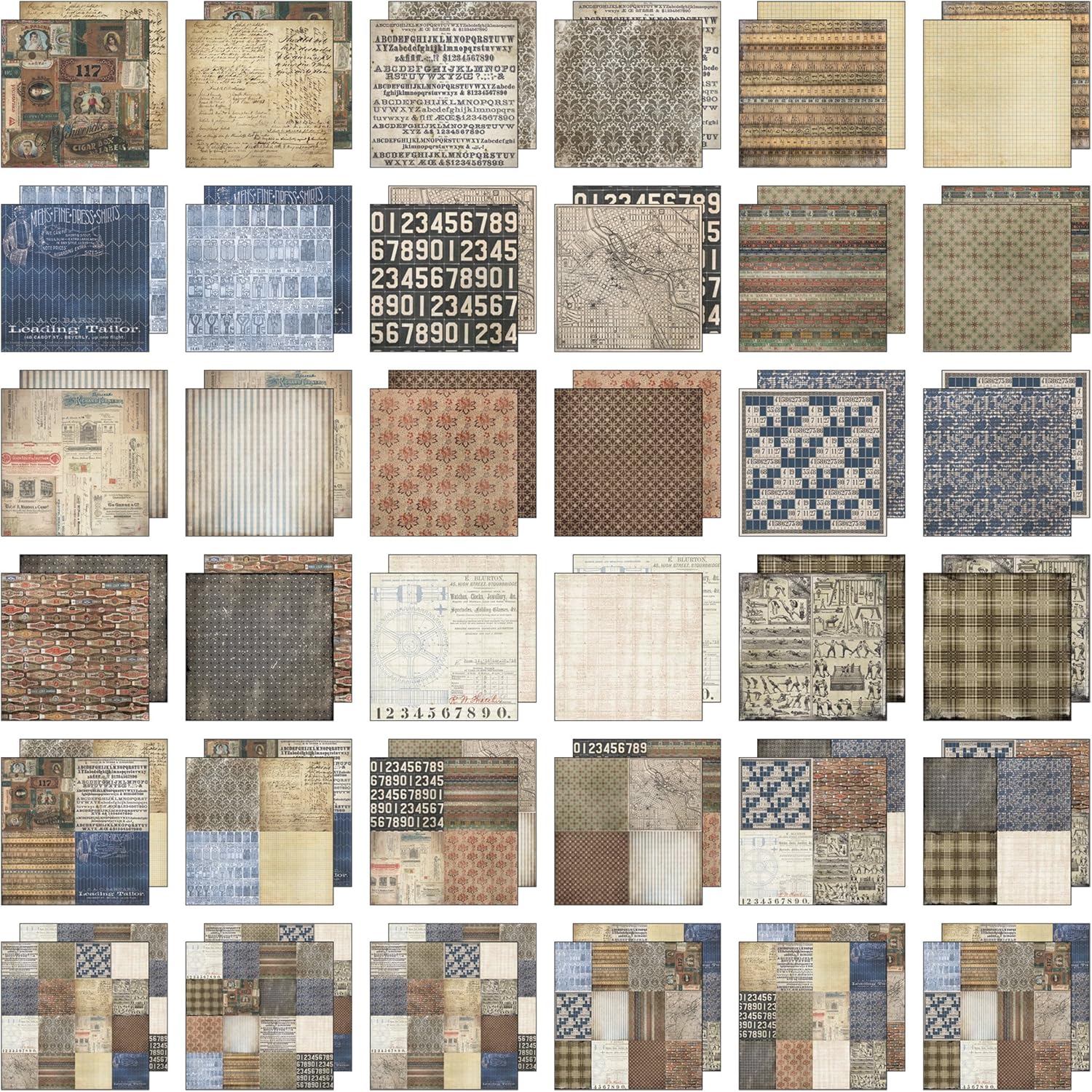 French Industrial Paper Stash by Tim Holtz Idea-ology, 36 Sheets, Double-Sided Cardstock, Various Sizes, Multicolored, TH93052