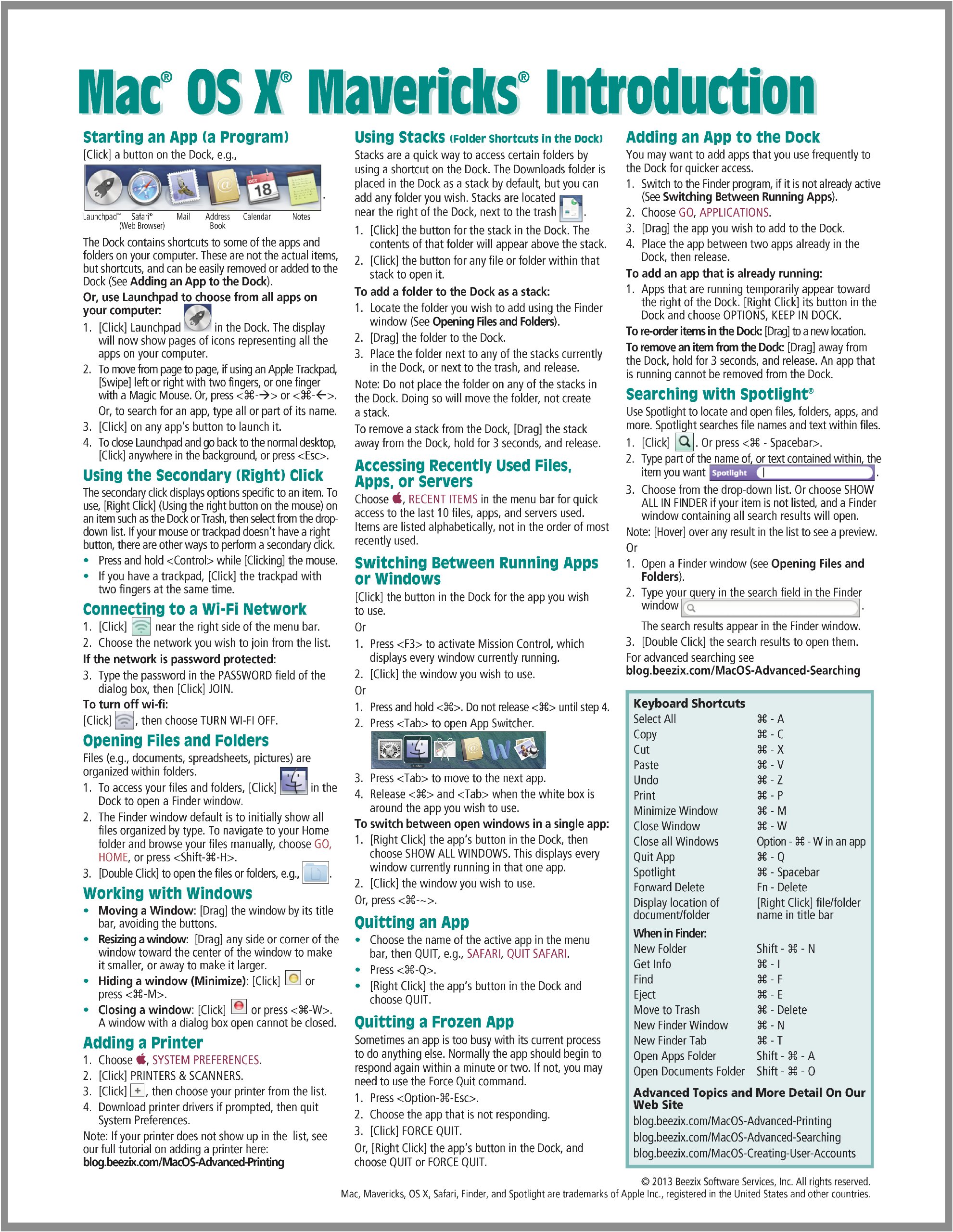 Mac OS X Mavericks Introduction Quick Reference Guide (Cheat Sheet of  Instructions, Tips & Shortcuts - Laminated Guide): Beezix Inc.:  9781939791061: ...