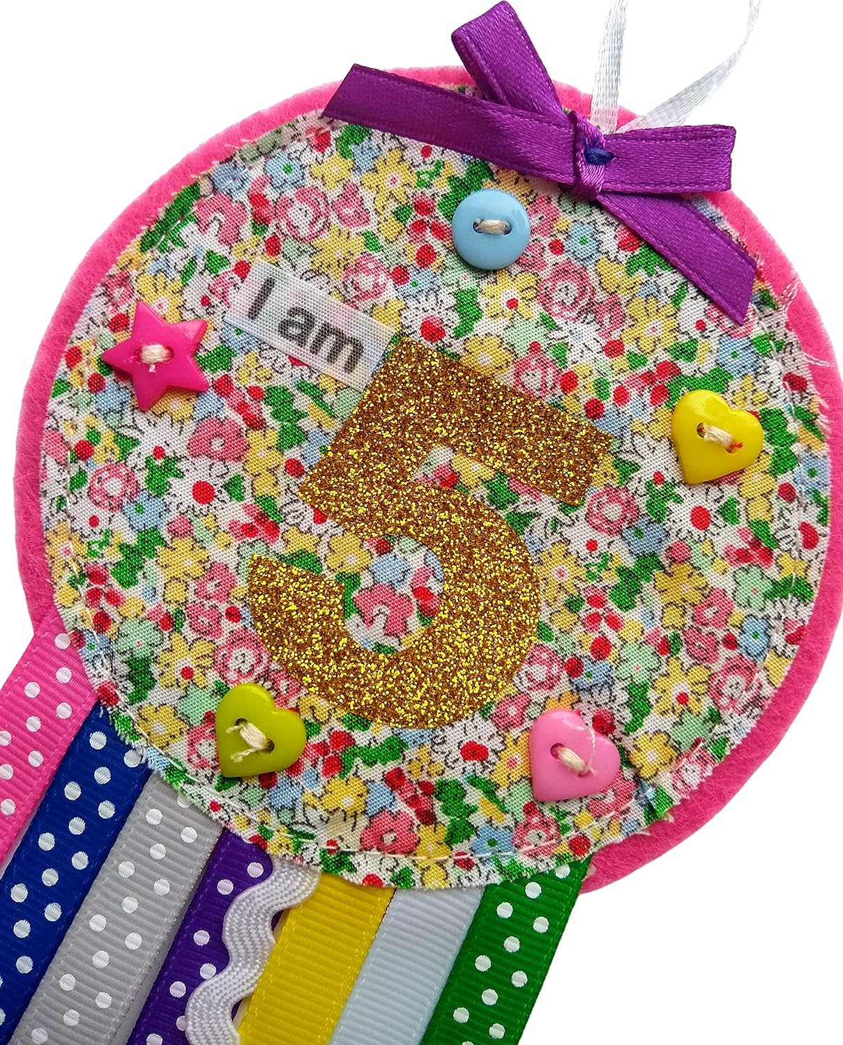 Ditsy Rosettes Floral Birthday Rosette Badge - Age 3, 4, 5, 6, 7, 8, 9 - Perfect Party Gift card - Birthday Boy, Birthday Girl (Age 5) - Image 3