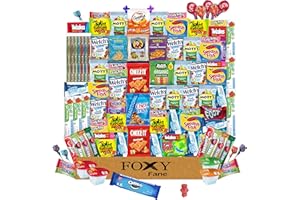 Foxy Fane 100 count Snack Box - Ultimate Gift Basket with Variety Assortment of Crackers, Cookies, Candy & Chips - Bulk Bundle of Delicious Treats for Kids, Teens & Children of all Ages [ 100 Snacks ]
