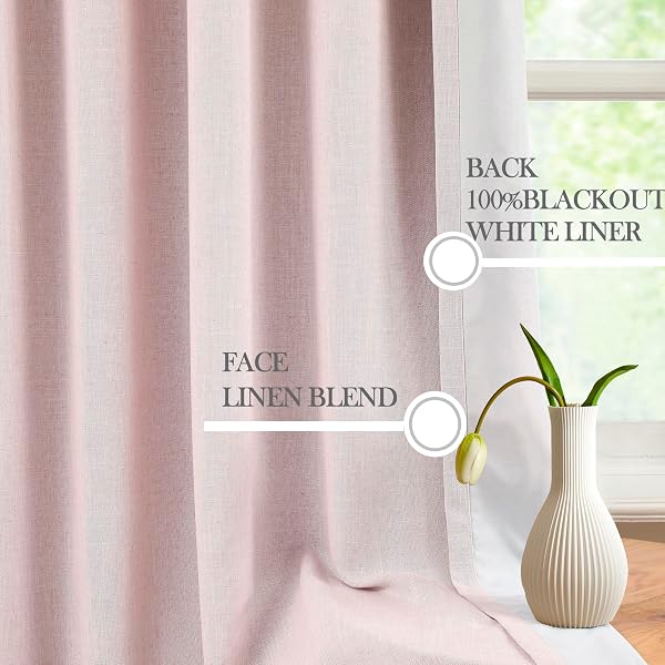 102 INCHES SOFT PINK PINCH PLEATED FULL BLACKOUT CURTAINS LINEN BLEND ROOM DARKENING WINDOW CURTAINS FOR LIVING ROOM BEDROOM THERMAL INSULATED PINCH PLEAT DRAPES BACK TAB WITH HOOKS 40″ W X 102″ LX2