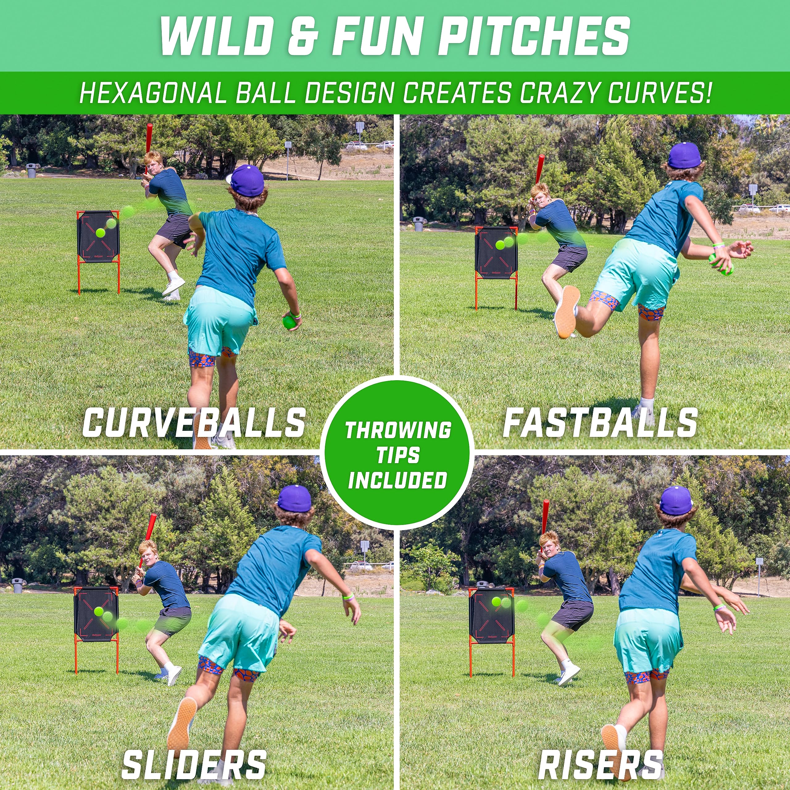 GoSports LotBall Backyard Baseball Bat, Ball and Strike Zone Set - Plastic Baseball Game for Kids