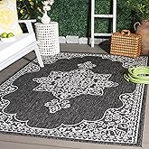 SAFAVIEH Washable Rug Outdoor Beach House Collection - 9' x 12', Charcoal & Ivory, Non-Shedding & Easy to Clean, Ideal for Pa