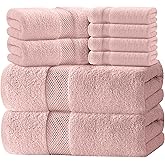 White Classic Luxury Bath Towel Set of 8 Pieces - 100% Turkish Cotton Highly Absorbent Towels for Bathroom, 2 Luxury Bath Towels 700GSM, 2 Hand Towels, 4 Washcloths, Pink