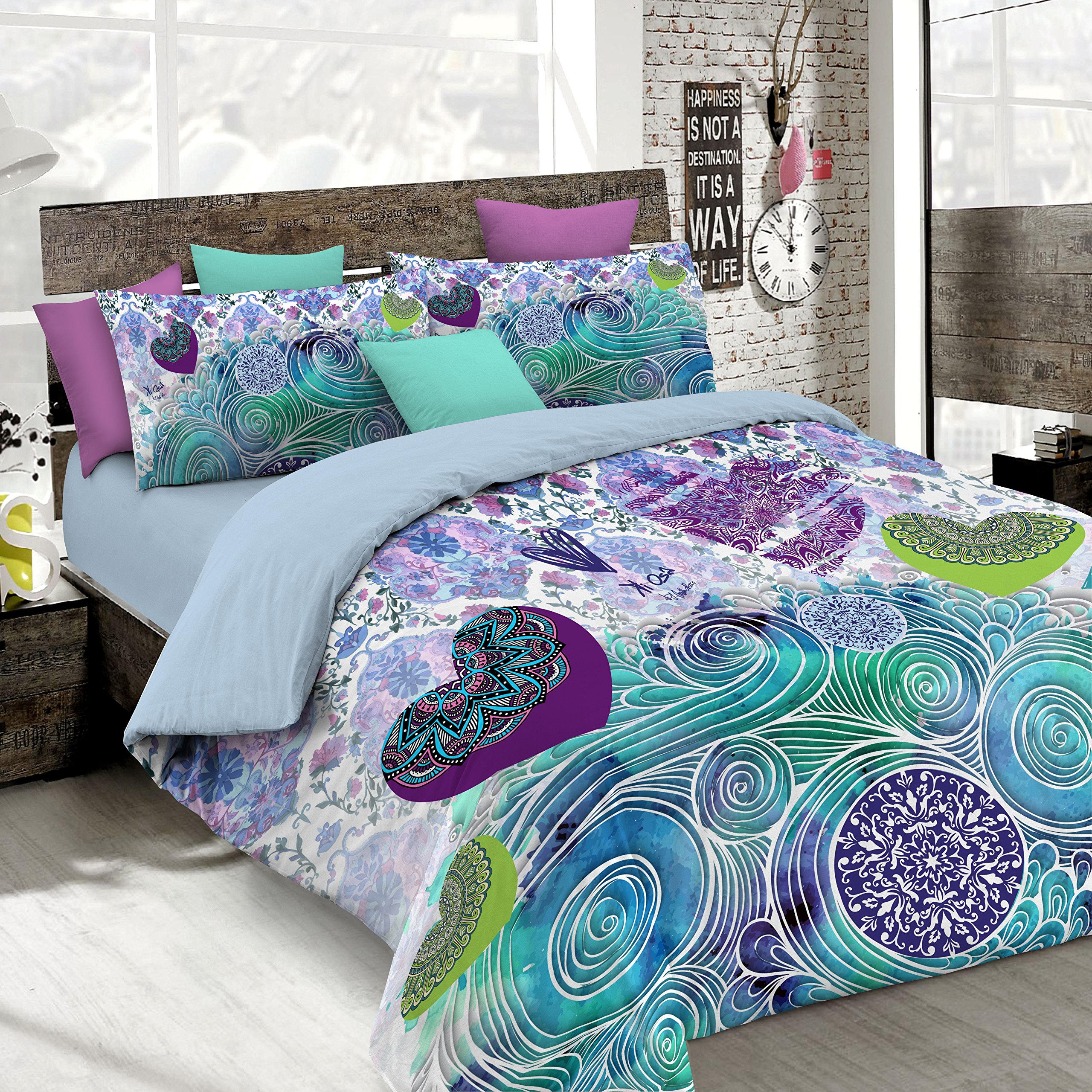 Italian Bed Linen KI-OSA Duvet Cover Set with Full Coverage Digital Print,250x200cm, KIO661, 100% Cotton, KIO 661, DOUBLE