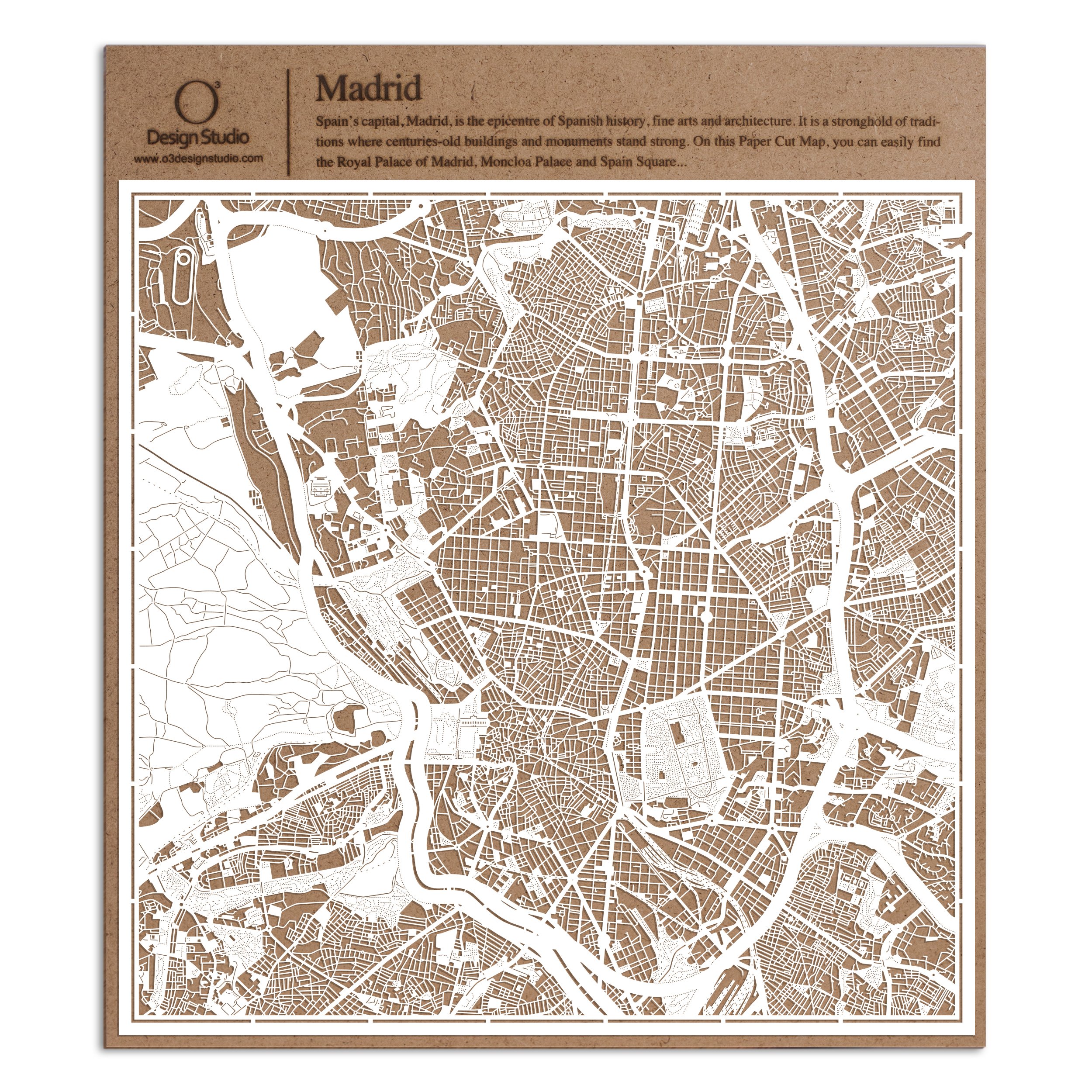 Madrid Paper Cut Map White 30x30 cm Paper Art