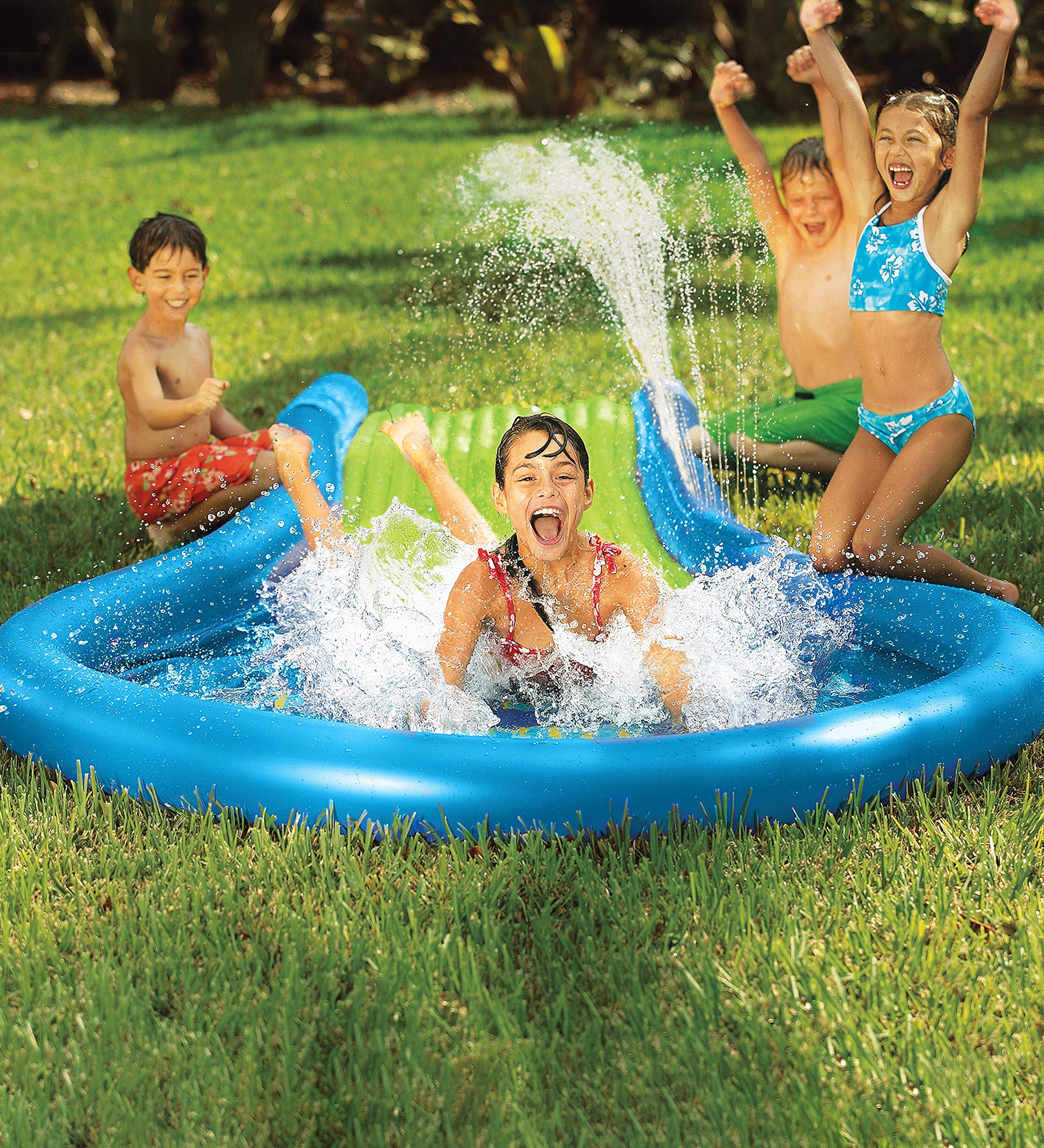 HearthSong Inflatable Water Slide Splash Pool Summer Toys Outdoor Play