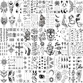 VANTATY 66 Sheets 3D Small Black Temporary Tattoos For Women Men Waterproof Fake Tattoo Stickers For Face Neck Arm Children Flower Birds Star Realistic Tatoo Kits For Boy Girls Adults