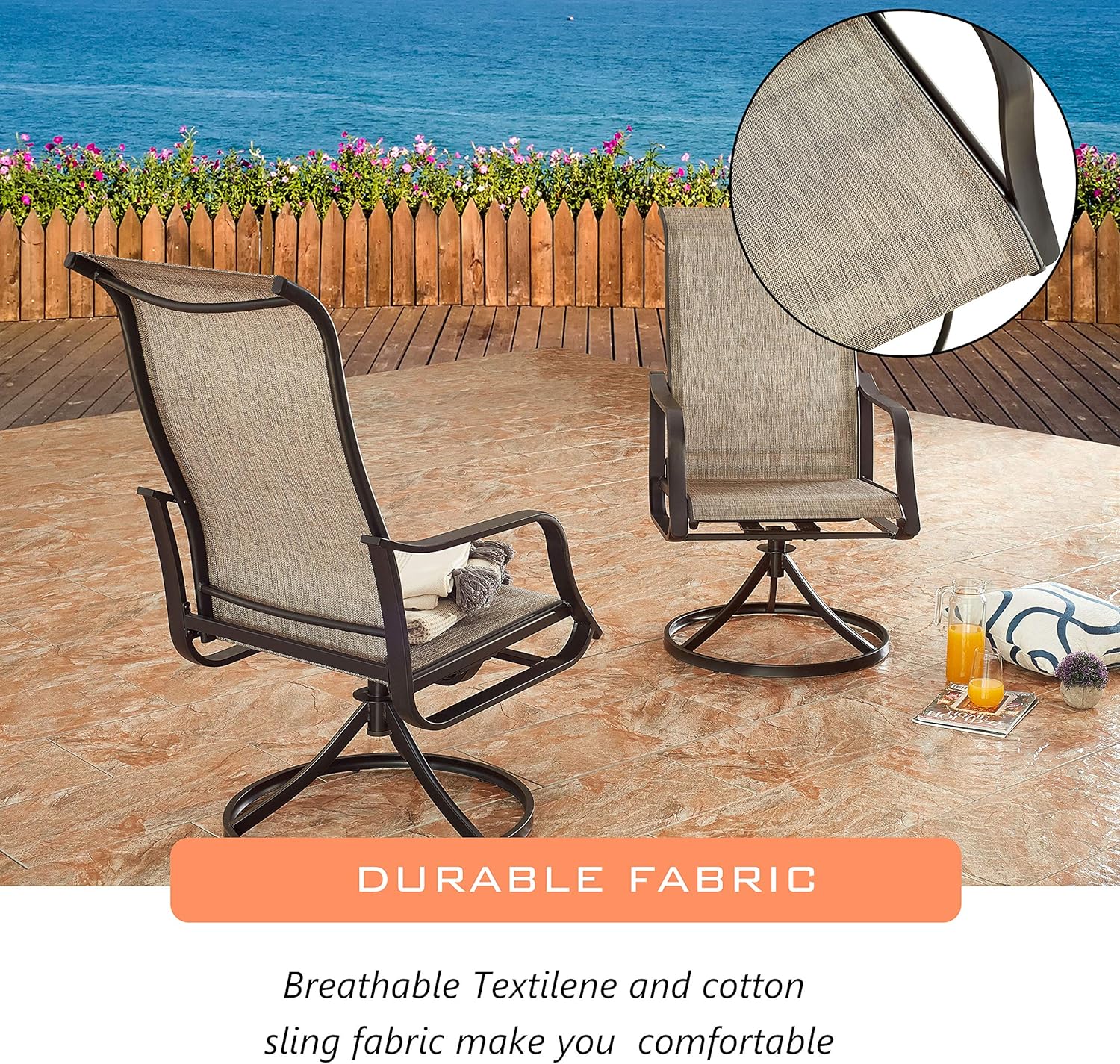 LOKATSE HOME Outdoor Patio Swivel Chair Set Sling(Set of 2), 2, Grey : Garden & Outdoor