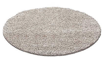 Hochflor Shaggy Rund Teppich Wohnzimmer Langflor vers. Farben & Größen Neu, Größe:120 cm Rund, Farbe:Beige