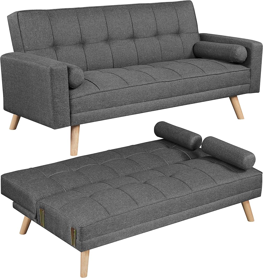Yaheetech 3 Seater Fabric Sofa Bed Click Clack Dark Grey Modern Sleeper Settee