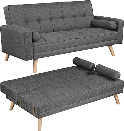 Yaheetech 3 Seater Fabric Sofa Bed Click Clack Dark Grey Modern Sleeper Settee