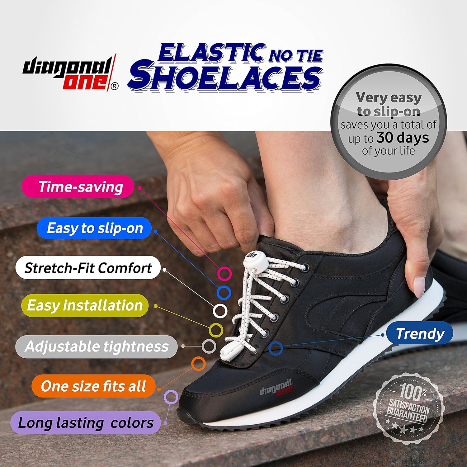 Diagonal One Elastic Shoe Laces for Men and Women, Compatible with Sneakers, Converse, Trainers, and Casual Footwear – No Tie Shoelaces Suitable for Kids, Adults, Teenagers and Seniors (Yellow): Clothing