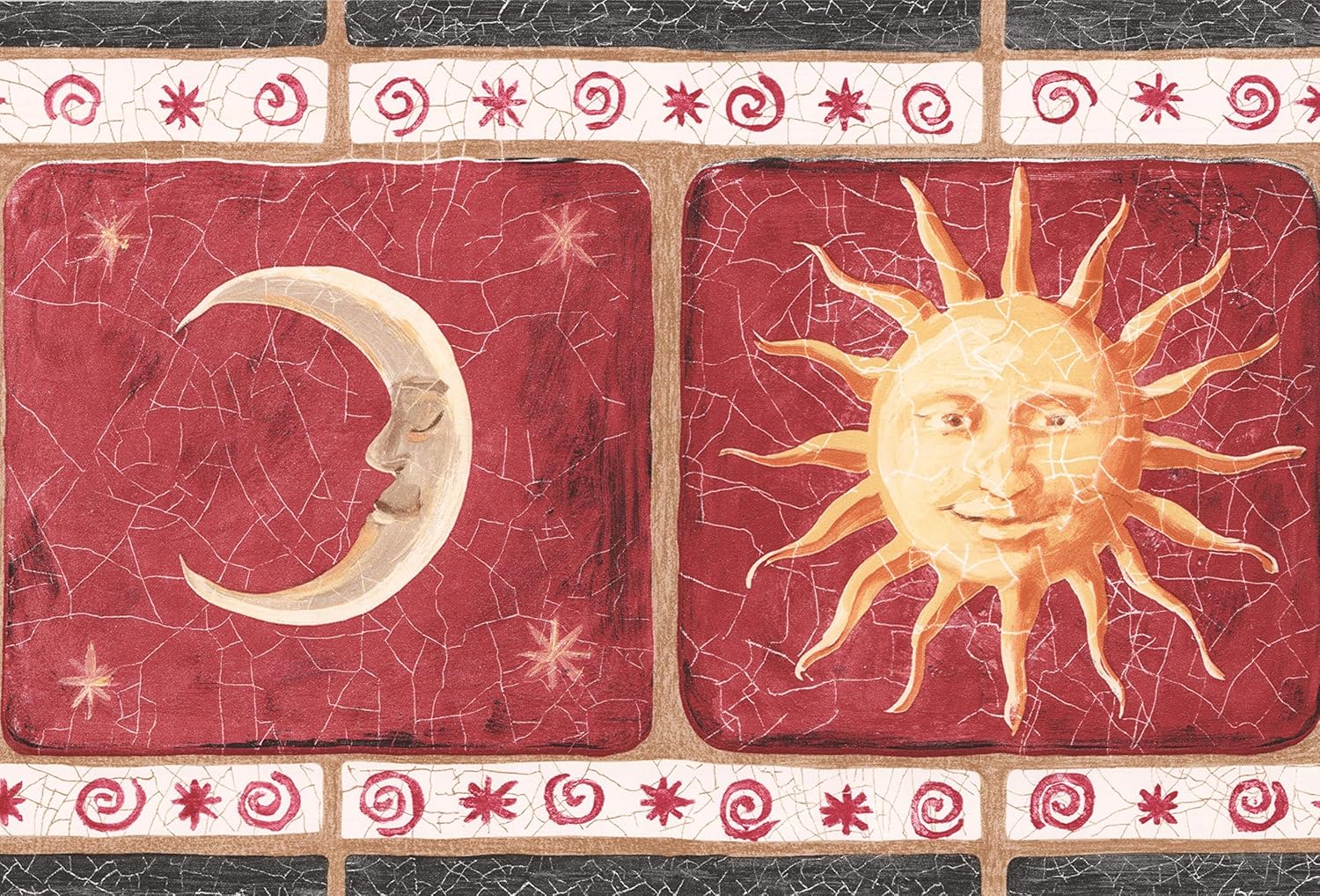 Vintage Smiling Sun Moon In Window Cracked Red Bedroom Wallpaper Border For Kids Roll 15 X 7 Amazon Com