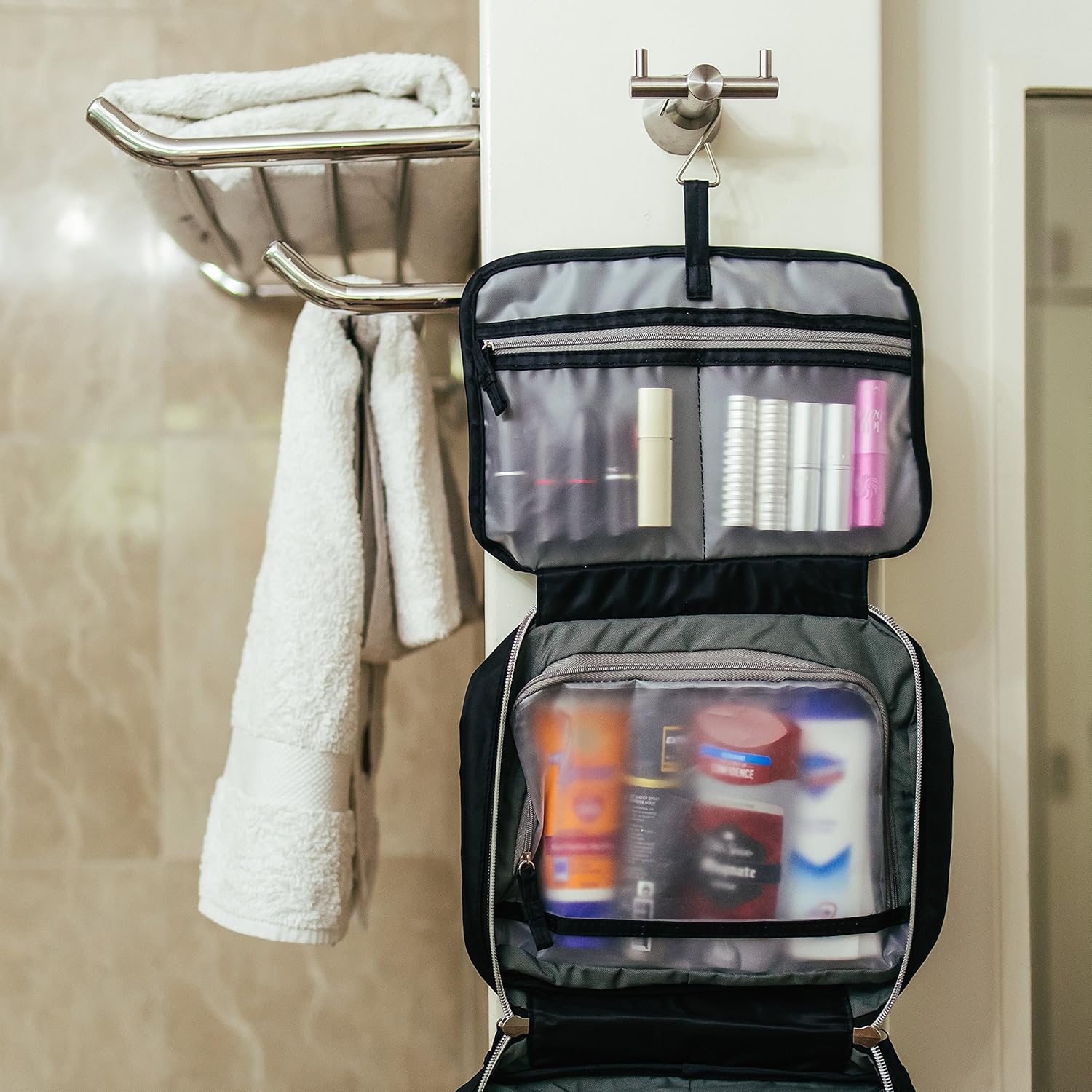 JAGURDS Hanging Travel Toiletry Bag - Travel Toiletries Bath Bag, Bathroom Bag for Traveling - Shower Bags for Women: Home & Kitchen