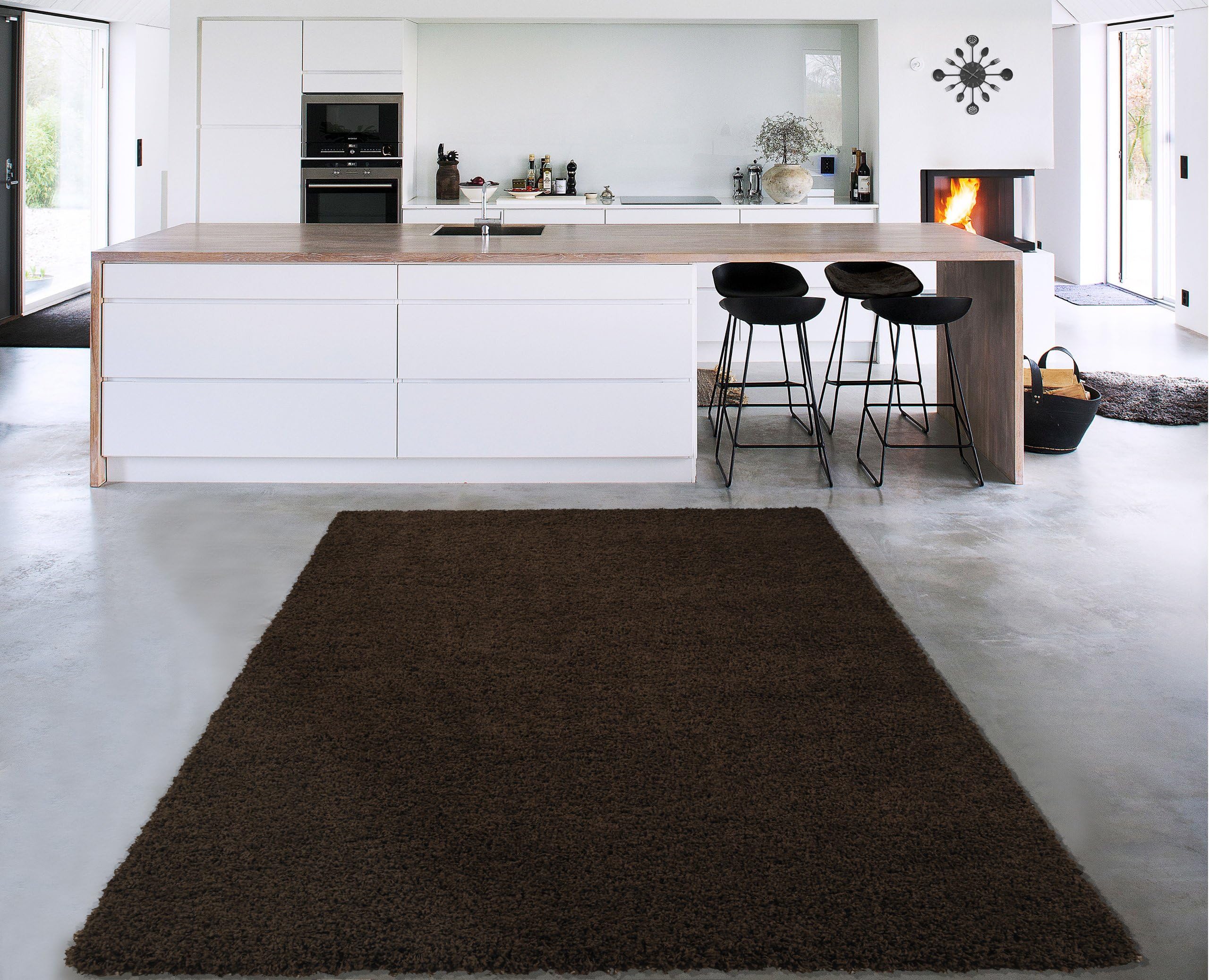 Cozy Shag Collection Shag Rug Contemporary Living and Bedroom Soft Shaggy Runner Rug (3'3" X 5'0", Brown)