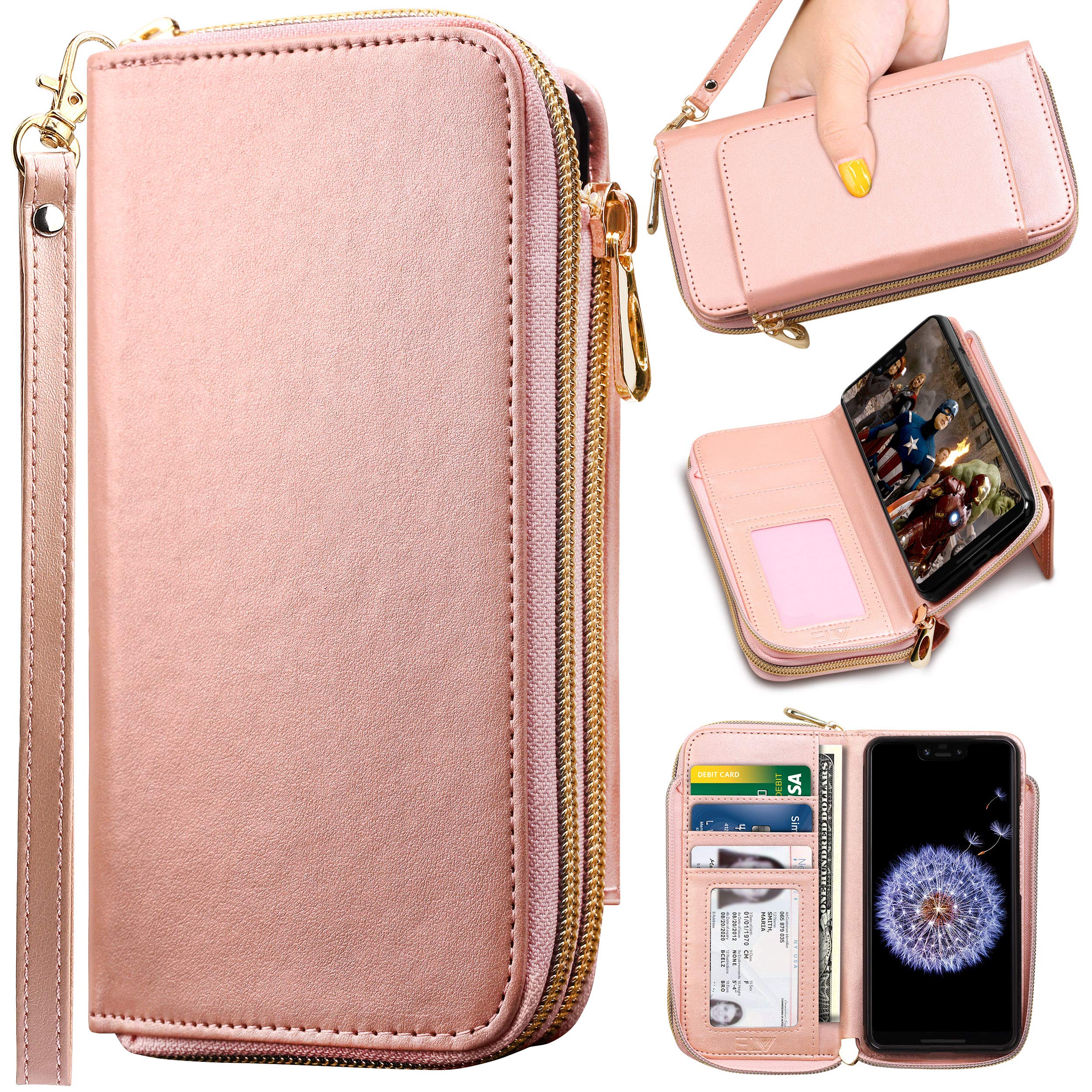 E Lv Wallet Case For Google Pixel 3 Xl Pu Leather Detachable 2in1 Folio Purse Credit Card Flip Case With Card Slots And Magnetic Closure For Google Pixel 3 Xl Rose Gold