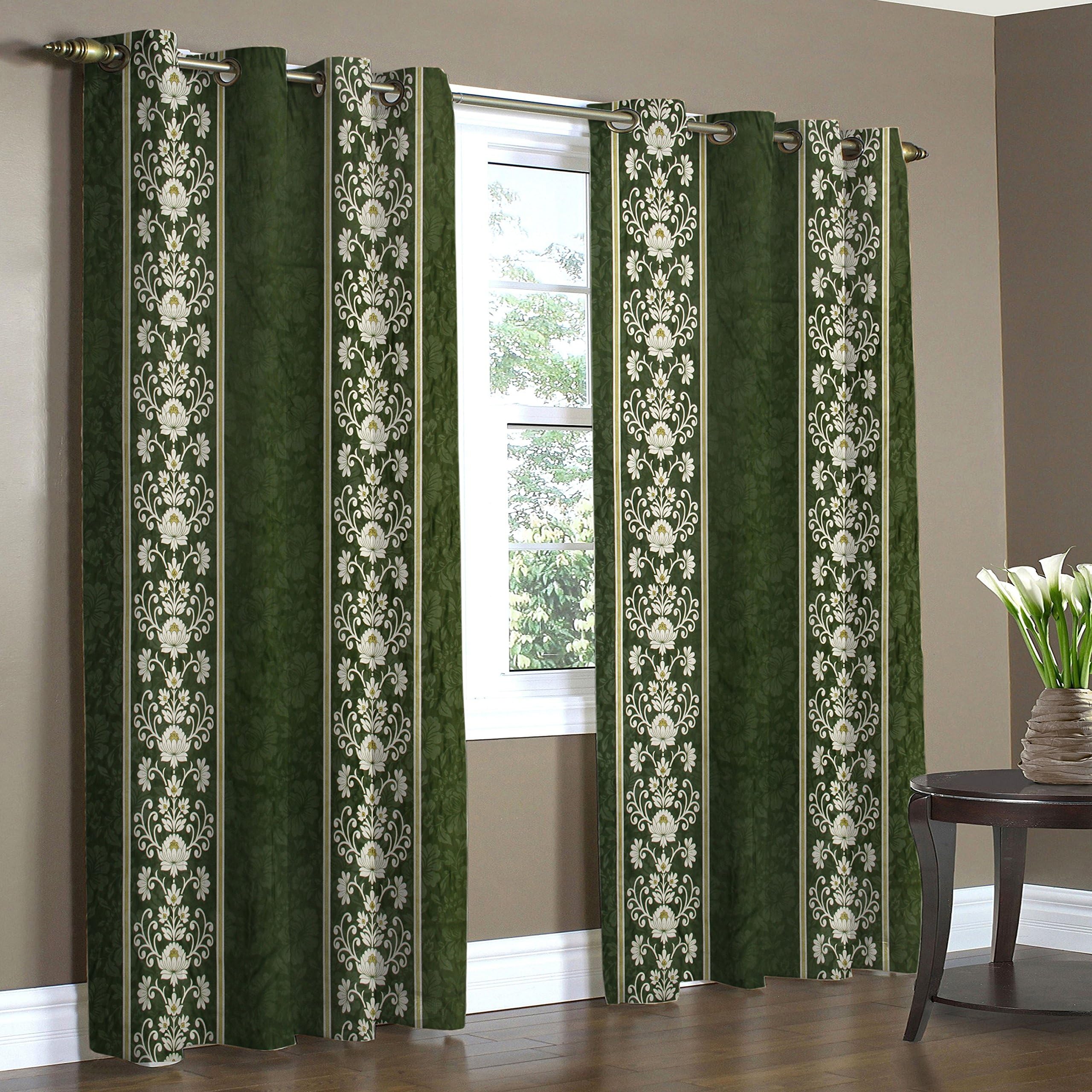 Home Candy Attractive Floral 2 Piece Polyester Door Curtain Set - 84"x48", Green