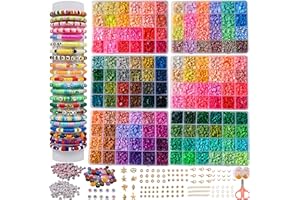 XMZCOLA Clay Beads Bracelet Making Kit, 144 Colors Flat Polymer Friendship Spacer Heishi Beads for Jewelry Making with Letter Beads and Elastic Strings, 2025 Crafts Christmas Gift (144 Colors)
