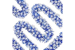 Palonu 50 Feet Hanukkah Decorations Tinsel Garland Glitter Twist Garland Metallic Menorah Ornaments Blue Metallic Streamers with Silver Star, Indoor Outdoor Chanukah Decorations Home Party Supplie