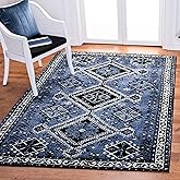 SAFAVIEH Vintage Hamadan Collection Area Rug - 5'3" x 7'6", Blue & Black, Oriental Distressed Design, Non-Shedding & Easy Car