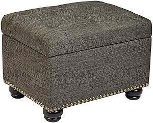 First Hill Callah Rectangular Fabric Storage Ottoman with Tufted Design - Granite Gray