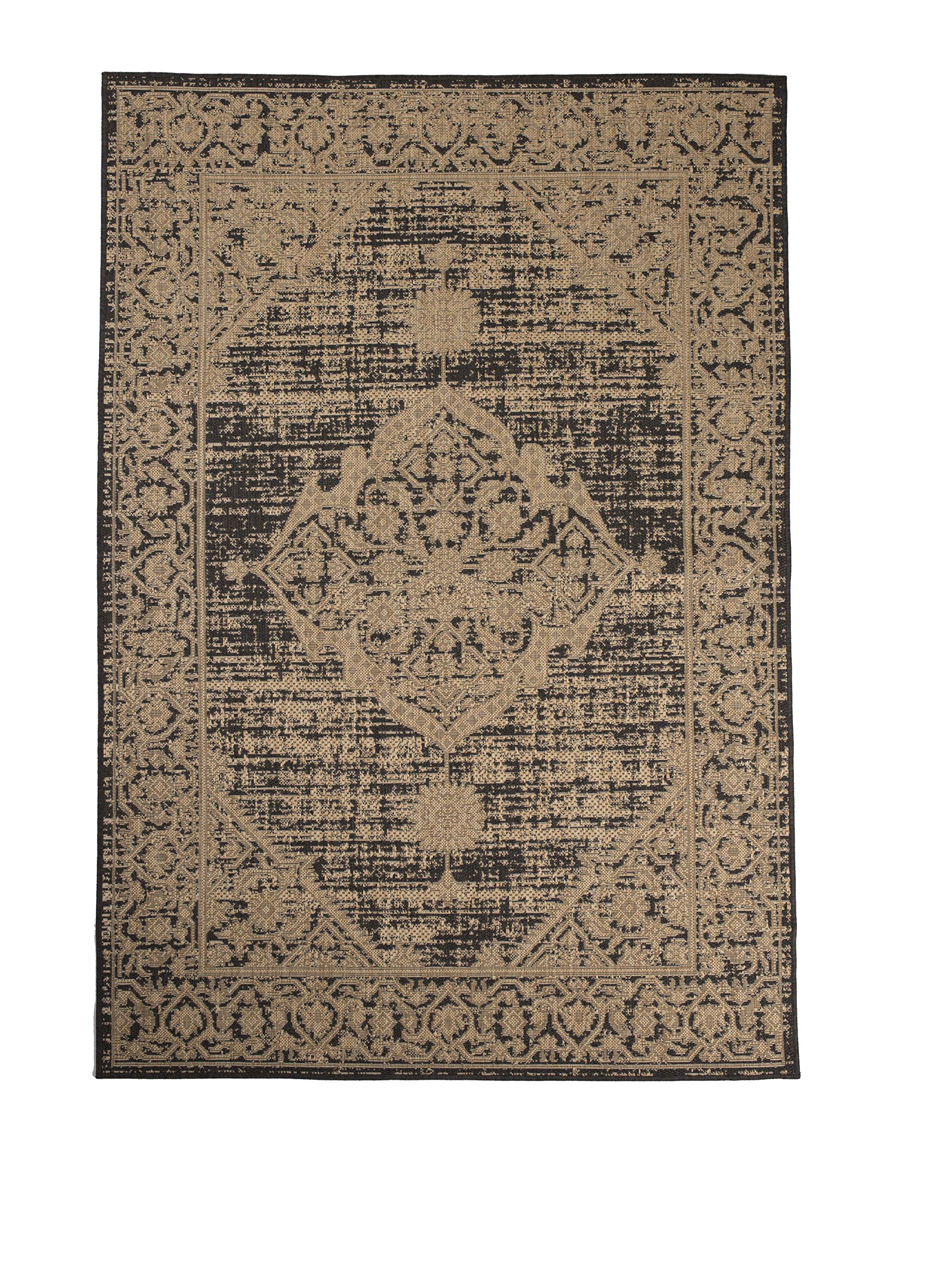 Furnish my PlaceOutdoor Collection Persian Accent Rug - 5 ft. 3 in. x 7 ft. 6 in. Charcoal, Transitional Water Proof Rug for Hallways, Patio