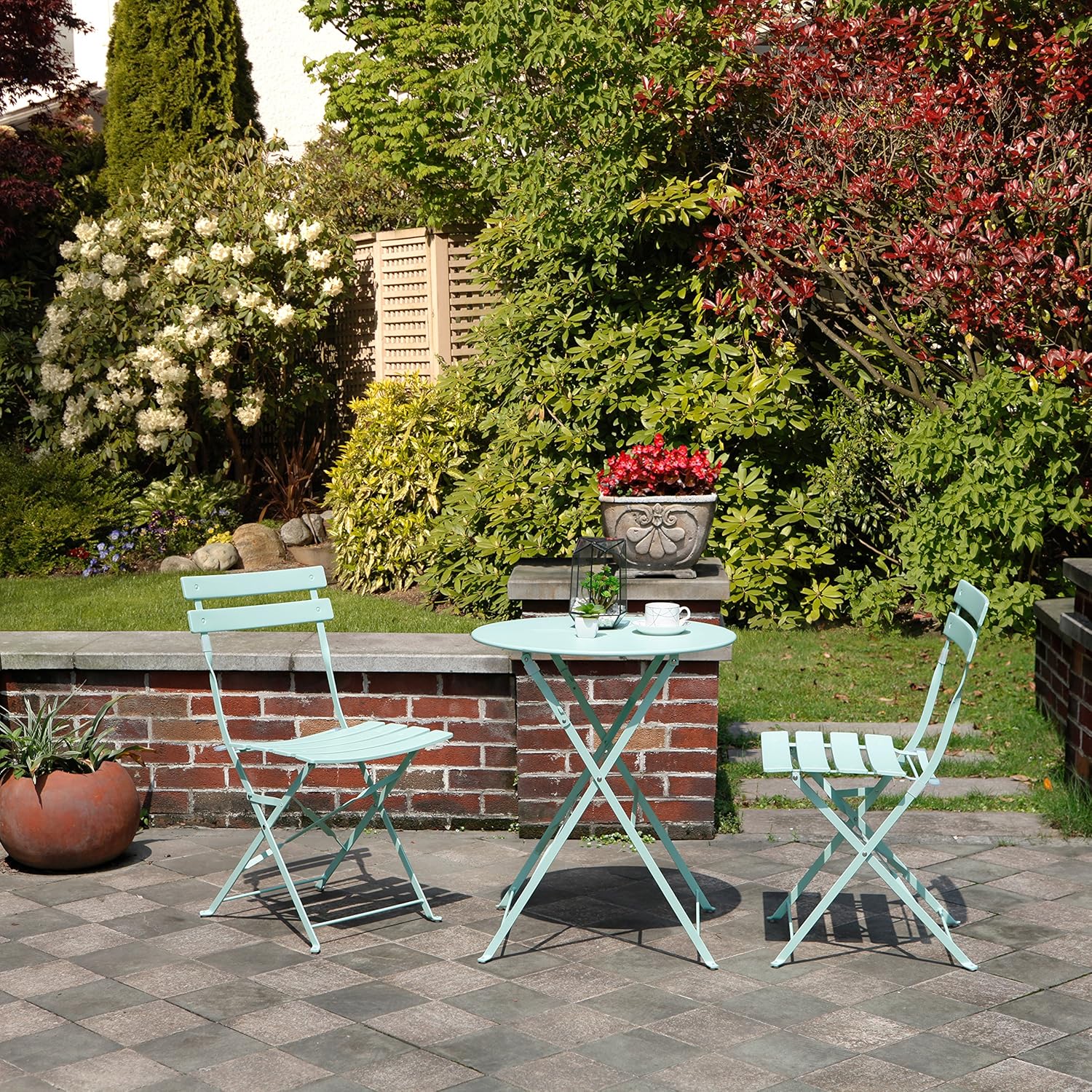 Grand patio Premium Steel Patio Bistro Set, Folding Outdoor Patio Furniture Sets, 3 Piece Patio Set of Foldable Patio Table and Chairs, Peacock Blue : Garden & Outdoor