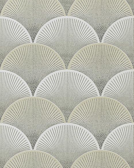 Amazon レトロ壁紙壁edem 1030 15ビニール壁紙エンボスグラフィカルパターンキラキラとクリームグリーンホワイトグレー5 33 M2 57 Ft2 壁紙