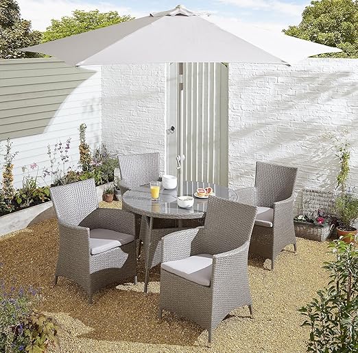 Tesco NEW San Marino 6 Piece Rattan Round 4 Seat Garden Dining Table