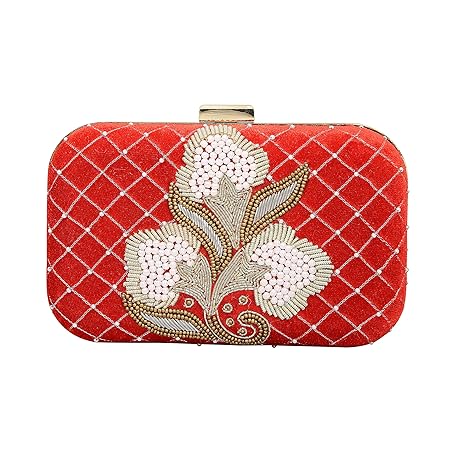 MaFs Womens Sequence Box Clutch for Wedding and Parties, Red