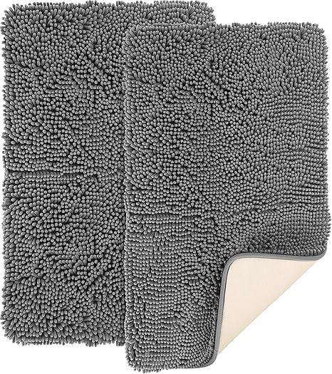 Magnificent 2 Pack Shaggy Bath Mat 30 X 20 Inch Chenille Bathroom Rug Mat Ultra Soft High Absorbent Grey Pavlina Clay86