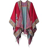 Urban CoCo Women's Printed Tassel Open front Poncho Cape Cardigan Wrap Shawl
