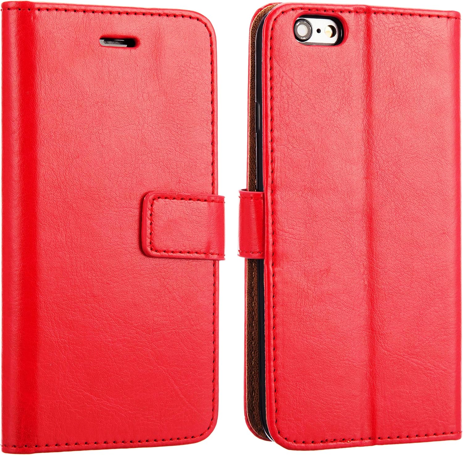 NWNK13 iPhone 5 / 5S / SE Red Case Premium Leather Slim Book Side Open